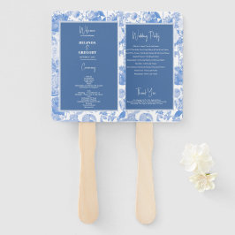 Blauw Aquarel Botanisch Bloemstuk Bruiloftsprogram Handwaaier