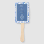 Blauw Aquarel Botanisch Bloemstuk Bruiloftsprogram Handwaaier (Voorkant)