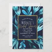 Blauw Aquarel Botanisch Glam Bruiloftsfeest  Kaart (Voorkant)