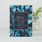 Blauw Aquarel Botanisch Glam Bruiloftsfeest  Kaart (Staand voorkant)