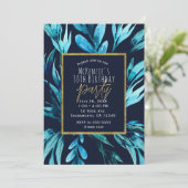 Blauw Aquarel Botanisch Glam Verjaardagsfeestje Kaart (Staand voorkant)