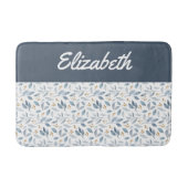 Blauw Aquarel Botanisch Patroon Aangepaste Naam Badmat (Voorkant)