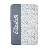 Blauw Aquarel Botanisch Patroon Aangepaste Naam Badmat (Voorkant Verticaal)