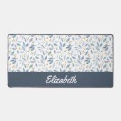 Blauw Aquarel Botanisch Patroon Aangepaste Naam Bureaumat (Voorkant)