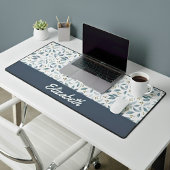 Blauw Aquarel Botanisch Patroon Aangepaste Naam Bureaumat