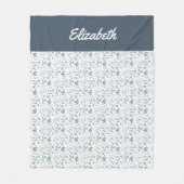 Blauw Aquarel Botanisch Patroon Aangepaste Naam Fleece Deken (Voorkant)