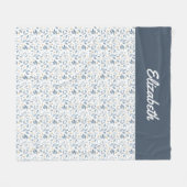 Blauw Aquarel Botanisch Patroon Aangepaste Naam Fleece Deken (Voorkant (Horizontaal))