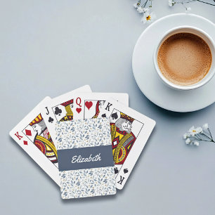 Blauw Aquarel Botanisch Patroon Aangepaste Naam Pokerkaarten