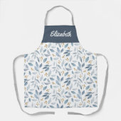 Blauw Aquarel Botanisch Patroon Aangepaste Naam Schort (Voorkant)