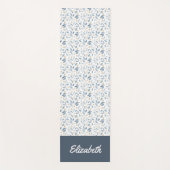 Blauw Aquarel Botanisch Patroon Naam Yogamat (Voorkant)