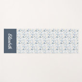 Blauw Aquarel Botanisch Patroon Naam Yogamat (Voorkant (horizontaal))