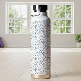 Blauw Aquarel Botanisch Patroon  Waterfles
