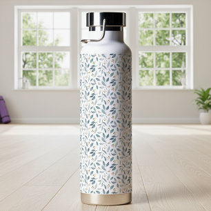Blauw Aquarel Botanisch Patroon Waterfles