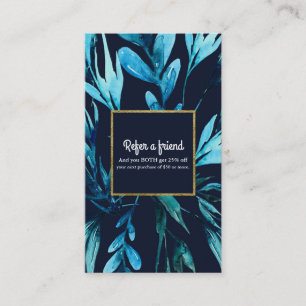 Blauw Aquarel Botanische Glam Verwijs een Vriend K Aanbevelingskaartje