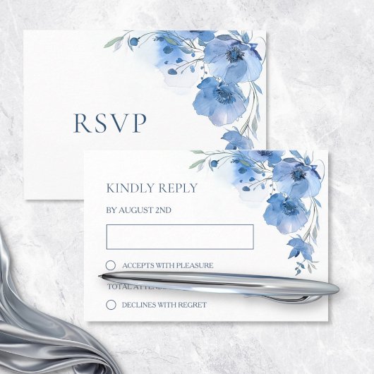 Blauw Aquarel Bruiloft RSVP Kaartje