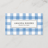 Blauw Aquarel Buffalo Geruit QR CODE FLANEL Visitekaartje (Voorkant)