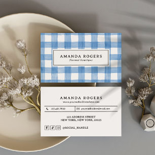 Blauw Aquarel Buffalo Geruit QR SOCIAL HANDLE Visitekaartje