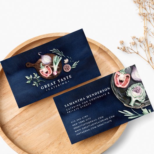 Blauw Aquarel Catering Visitekaartje