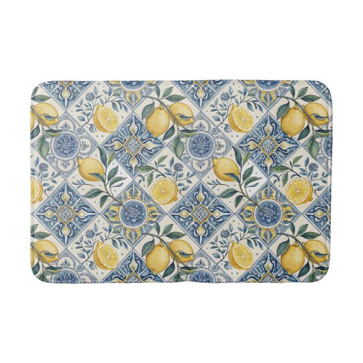Blauw Aquarel Citroen Badmat (Voorkant)