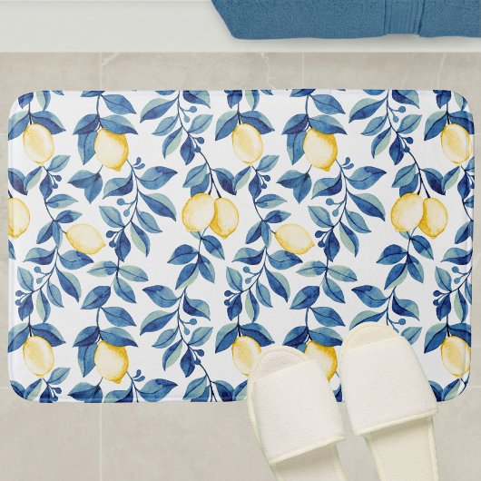 Blauw Aquarel Citroen Badmat