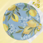 Blauw Aquarel Citroen en Bloem Papieren Bordje