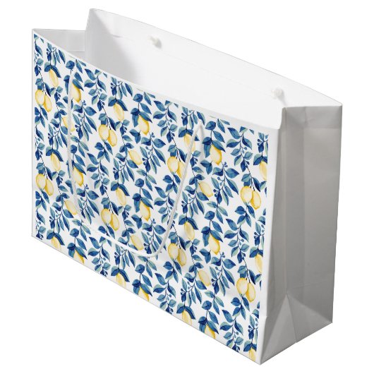 Blauw Aquarel Citroen Groot Cadeauzakje (Voorkant Gekanteld)