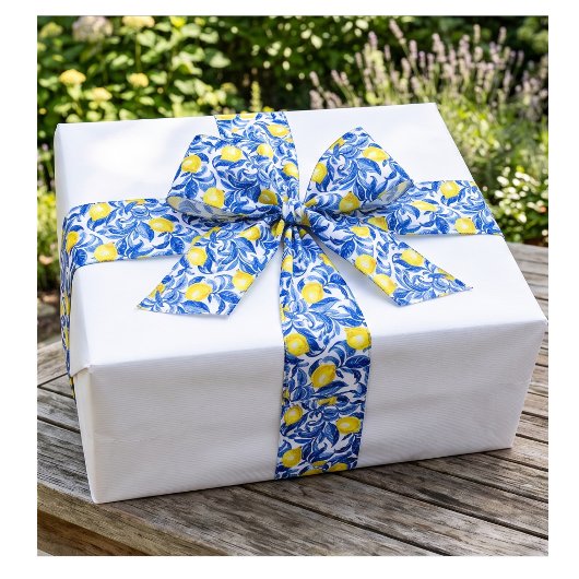 Blauw Aquarel Citroen Patroon Lint