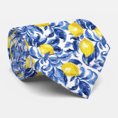 Blauw Aquarel Citroen Patroon Stropdas (Opgerold)
