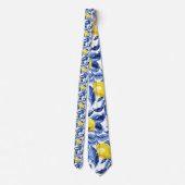 Blauw Aquarel Citroen Patroon Stropdas (Achterkant)