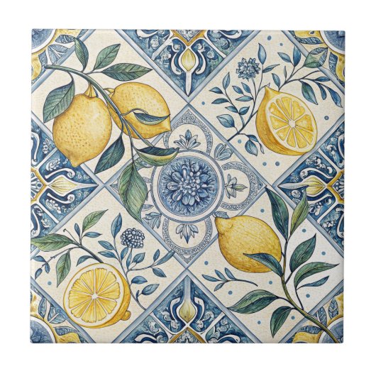 Blauw Aquarel Citroen Tegeltje (Voorkant)