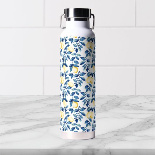 Blauw Aquarel Citroen Waterfles