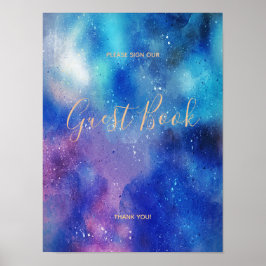 Blauw Aquarel Confetti Gastboek Teken Poster