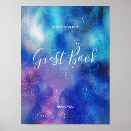Blauw Aquarel Confetti Gastboek Teken Poster