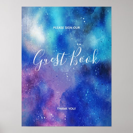 Blauw Aquarel Confetti Gastboek Teken Poster (Voorkant)