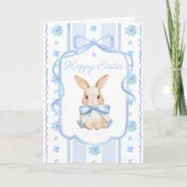 Blauw Aquarel Cottage Boog Konijn Pasen Groet Kaart