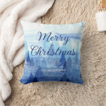 Blauw Aquarel Dennenbomen Winter Prettig Kerstfees