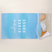 Blauw Aquarel Eenvoudige Kust Strand Zee Oever Strandlaken (Voorkant)