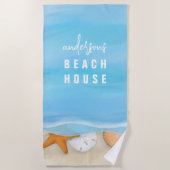 Blauw Aquarel Eenvoudige Kust Strand Zee Oever Strandlaken (Voorkant)