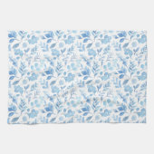 Blauw Aquarel Elegant Bloemmotief Theedoek (Horizontaal)