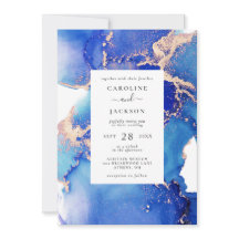 Blauw Aquarel en Gouden Bruiloft