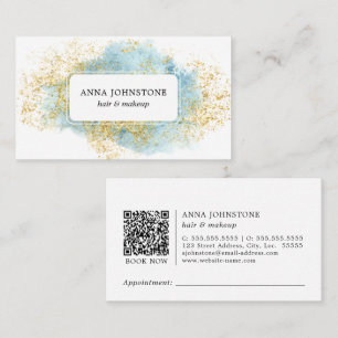 Blauw aquarel en gouden QR-code   Afspraak Visitekaartje