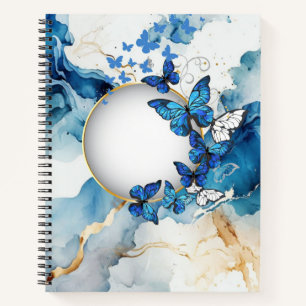 Blauw Aquarel en Vlinder met een zweem van Goud Notitieboek