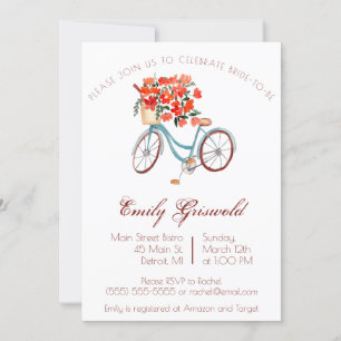 Blauw Aquarel Fiets Bloem Bruiloft Feest Kaart