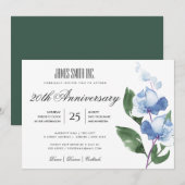 BLAUW AQUAREL FLORALE ZAKELIJKE FEEST EVENT KAART (Voorkant / Achterkant)