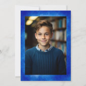 Blauw Aquarel Frame Aangepaste FOTO Bar Bat Mitzva Kaart (Achterkant)