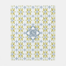 Blauw Aquarel Frans Landelijk Citroen Naam Monogra