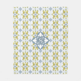 Blauw Aquarel Frans Landelijk Citroen Naam Monogra Fleece Deken