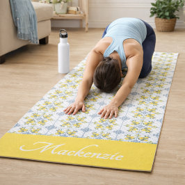 Blauw Aquarel Frans Landelijk Citroen Naam Monogra Yogamat