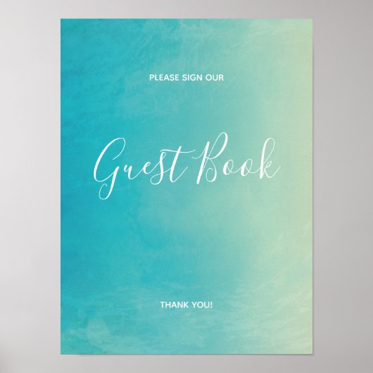 Blauw Aquarel Gastboek Handtekening Poster (Voorkant)