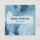 Blauw Aquarel Geode QR Code Professioneel Vierkante Visitekaartje (Voorkant)
